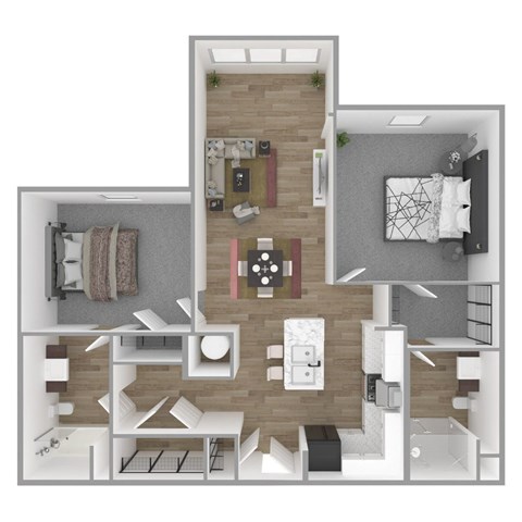 Floor plan for 2 beds, 2 baths, 1056 sqft